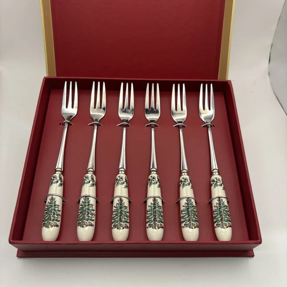 Spode Christmas Tree~Pastry Forks~Set of 6~New in Box